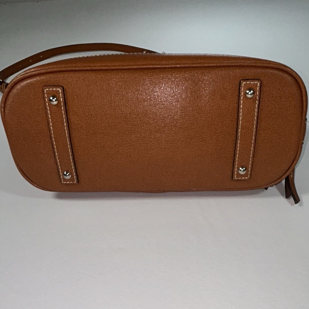 Dooney Bourke Pebble Grain Domed Satchel British Tan Leather Crossbody - Picture 3 of 7